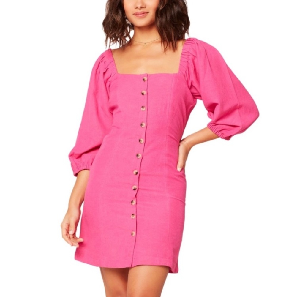 L*Space Pink Button Down Marina Puff Sleeve Mini Dress